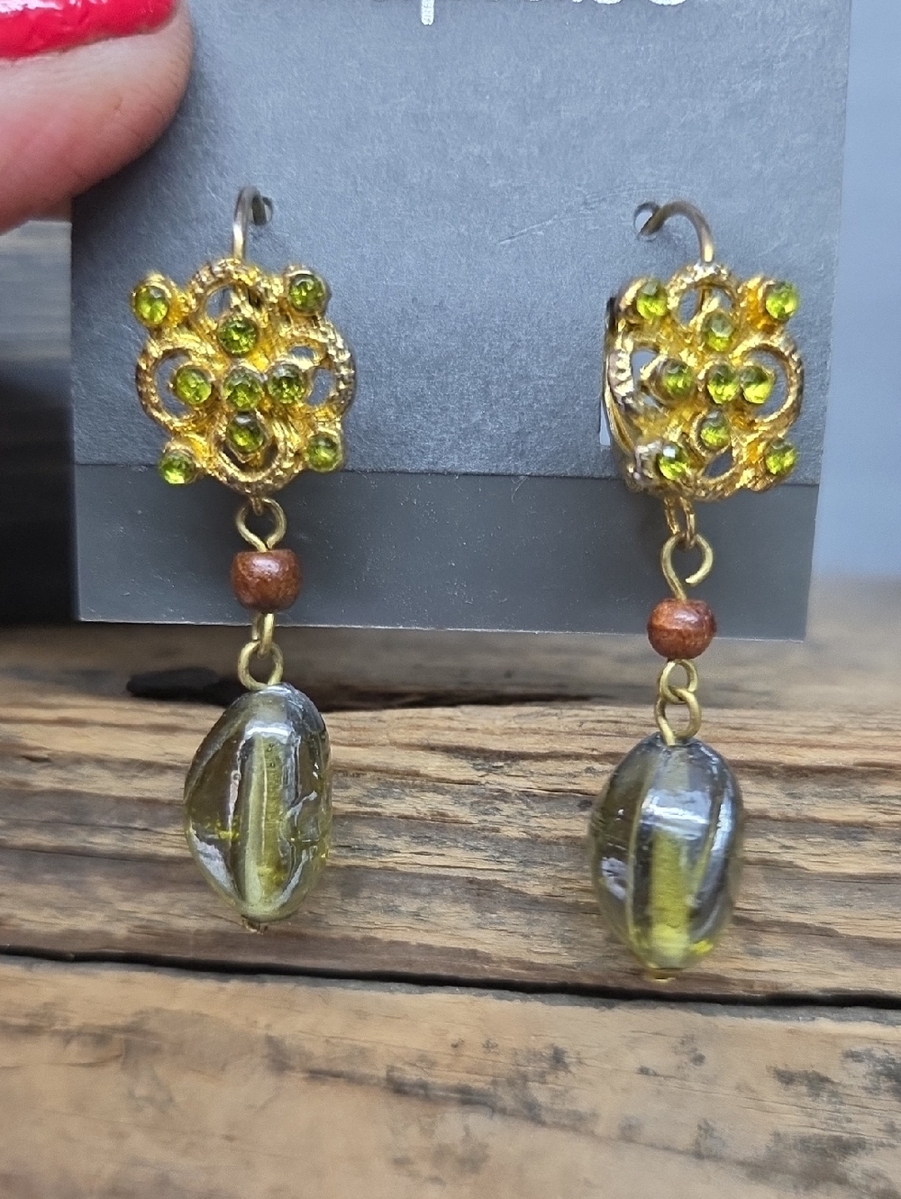 Gold and Olive Green Dangle Earrings - Carol Dauplaise Women Jewelry